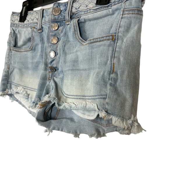 AMERICAN EAGLE OUTFITTERS Hi Rise SHORTIE Button Fly Distressed Jean Shorts sz 6 - Picture 6 of 15